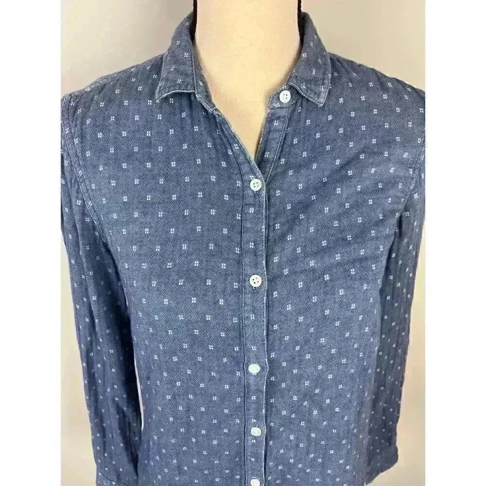J. Mclaughlin Women's Denim Chambray Button Up Blue White Cotton Shirt Sz 6 - Picture 2 of 13